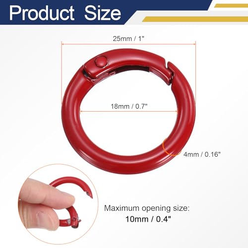HARFINGTON 6pcs Metal Spring O Rings 0.7" Trigger Spring Keyrings Buckle Round Snap Clip for DIY Keychains Bag Purse Handbag, Red
