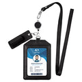 Office Badge Holder - Boshiho Genuine Leather Credit ID Card Holder with Stretch Neck Lanyard Vertical Style (Black) - color: Black