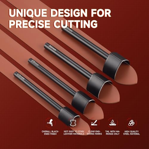 Leather V Shape Cutter Punch,4 PCS 20/25/30/35mm Leather Precision Cutting Tool for Belts, Crafts, DIY Leatherworking – Durable Stainless Steel Punch Set