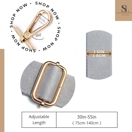 S&loyoe Thickened Solid Color Purse Straps Replacement Crossbody Bag Strap Adjustable Wide Guitar Straps for Handbags 1.5inch - color: Grey Gold Buckle