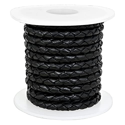 GENIQUE Real/Genuine Round Braided Leather Cord String Rope Folded, Leather Rope for Crafts, Jewelry Making, Necklace, Bracelets (5 Metres) (5mm, Black Distressed) - color: Black Distressed, size: 5mm