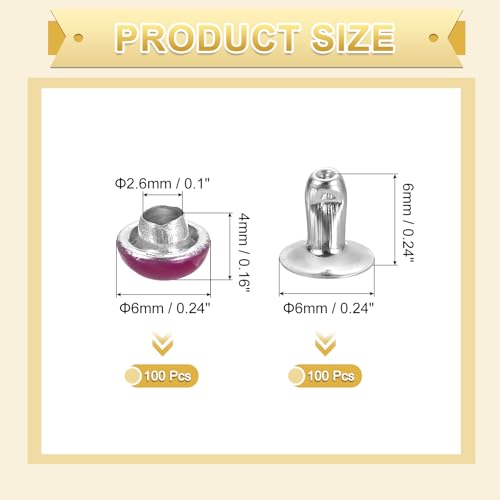 uxcell 100Set Leather Rivets Studs, 6mm/0.2" Purse Handbag Feet Mushroom Dome Round Metal Rivets Studs Screw Back for Leather Craft DIY Bag, Fuchsia - color: Fuchsia, size: 6mm