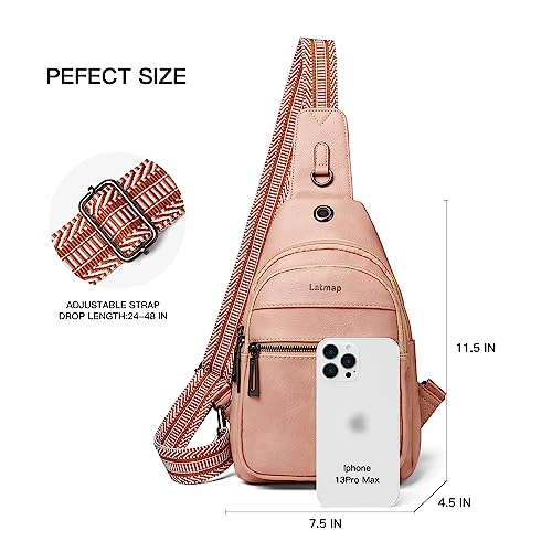 LATMAP 7L Sling Bag For Women Faux Leather Anti Theft Small Casual Daypack Backpack Fanny Pack Crossbody Chest Bags Purse Waterproof Light Pink - color: 7l-light Pink
