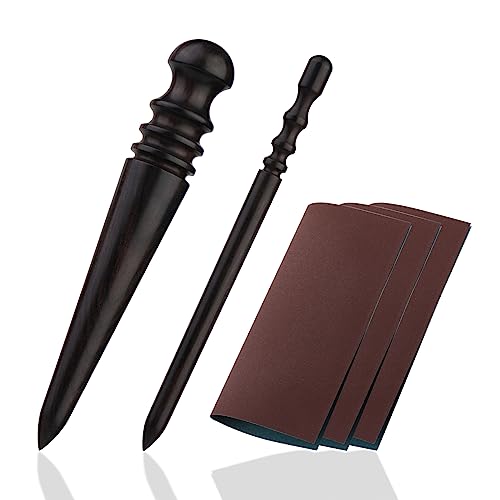 TLKKUE 5 PCS Leather Edge Burnisher with Wood Edge Slicker Grinding Sand | Leather Polished Grinding Craft Tools with Wood Edge Slicker and Grinding Sand, Round Leather Edge Burnish Working Tool