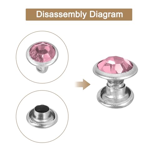uxcell 60 Sets Rhinestone Rivets, 8mm Leather Rivets Crystal Rivets Stud Rapid Double Cap Rivets for DIY Leather Craft Fabric Clothes Belt Bags, Pink - color: Pink, size: 8mm