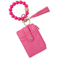 Snycler Solid color Beaded Wallet Wristlet Card Holder- Zip Card Wallet & Keychain with Tassel Accessory Gift - color: Magenta
