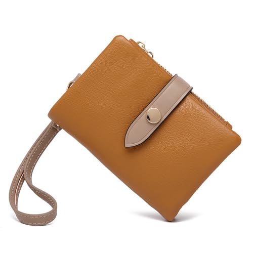 TPKUENL Wallets for Women Small Bifold Rfid Leather Zipper Coin Pocket Wrist Strap(Brown) - color: Brown