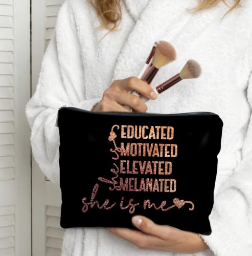 African American Positive Affirmations Makeup Bag for Women | Motivational Gifts for Women,Gold Glitter She Is Me Inspirational Black Woman Cosmetic Toiletry Bag Zipper Pouch - color: Positive affirmation