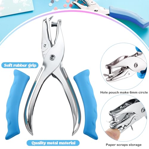 Chumia 12 Pcs Single Hole Punch Handheld, 1/4 Inch with Grip,Blue | Circle Paper Puncher for Craft Cards Scrapbook, Kids School Office Projects, Metal Mechanism, Comfortable Grip Handles - color: Blue