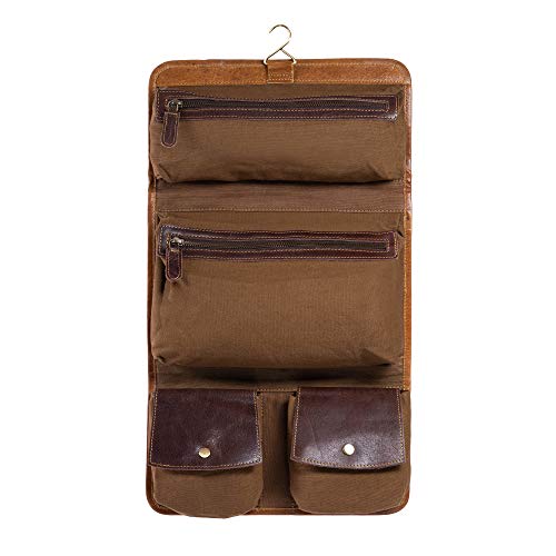 KomalC Premium Buffalo Leather Hanging Toiletry Bag Travel Dopp Kit - color: Yellow Tan