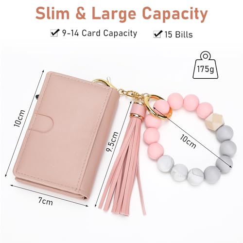 Womens Wallet Credit Card Holder Small Ladies Wallet Rfid Card Holder for Women Id Window Aluminum Pop Up Cash Pocket Pu Leather Boho Purses - color: Pink