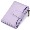 Small Wallet Women RFID Blocking Soft Leather Bifold Compact Card Holder Wallet for Women with Zipper Coin Pocket 4 ID Window - color: Light Purple