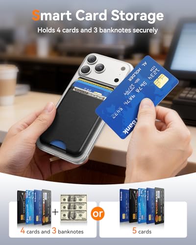 for MagSafe Wallet, 5 Card Holder, Slim Leather Magnetic Wallet for iPhone 17/16/15/14/13/12 Pro Max Plus Air Series, 1 Card Slots & 1 Cash Slot,Black - color: Black