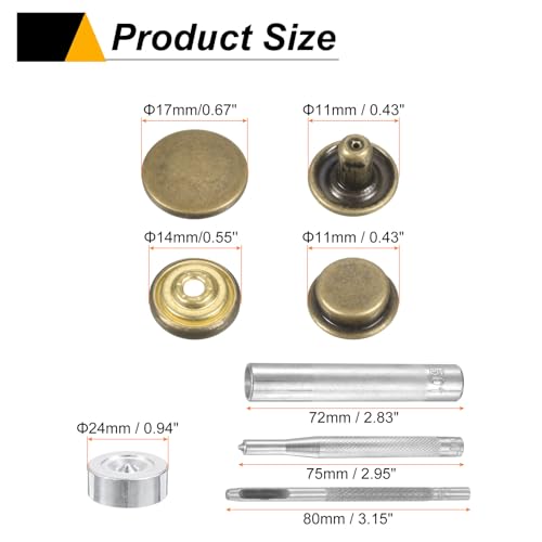 HARFINGTON 24Set Leather Snaps Fasteners Kit 17mm Dia Brass Press-Stud Cap Button 2.95" Length Metal Snap Buttons with 4 Install Tools for Coat Bag Leather Marine Boat Canvas, Bronze - color: Bronze, size: 17mm