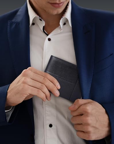 Swallowmall Wallet for Men RFID Blocking Genuine Leather Mens Wallets Bifold with 2 ID Window 13 Card Slots black-417 - color: black-417