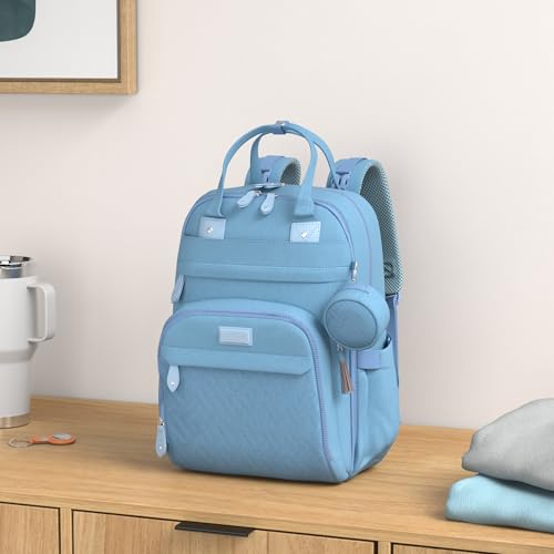 BabbleRoo Diaper Bag Backpack - Baby Essentials Travel Tote - Multi function Water Resistant Diaper Bag, Travel Essentials Baby Bag with Changing Pad, Stroller Straps & Pacifier Case - Light Blue - color: Light Blue, size: Large
