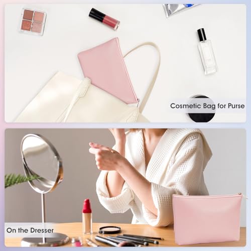 Wandering Nature Makeup Bag Small Cosmetic Bag for Purse 2 Pack Small Make Up Pouch Vegan Leather Cute Travel Pouch with Zipper for Women, Pink - color: Pink1