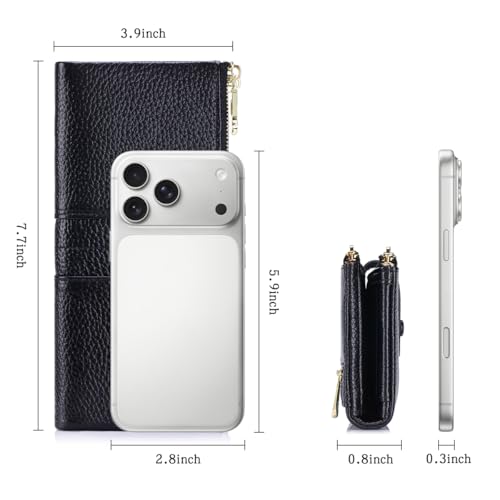 Large Capacity Wallets for Women Soft Leather RFID Blocking Long Wallet Ladies Bifold Clutch Purse Credit Card Holder with Double Zipper Pocket ID Window,Black - color: Black