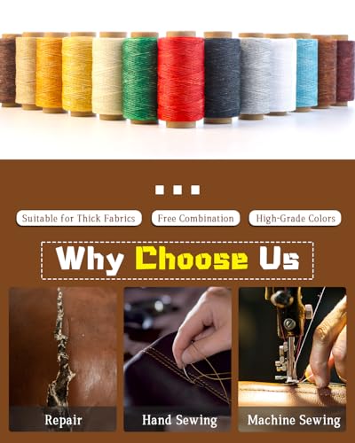 DIUDUS 218 Yards Upholstery Thread Heavy Duty Waxed Thread for Hand Sewing | Sewing Kit with 9 Upholstery Needles for Hand Stitching Bookbinding Repair Canvas - color: Off White