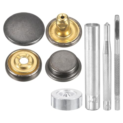 HARFINGTON 24Set Leather Snaps Fasteners Kit 20mm Dia Brass Press-Stud Cap Button 2.95" Length Metal Snap Buttons with 4 Install Tools for Coat Bag Leather Marine Boat Canvas, Gun - color: Gun, size: 20mm