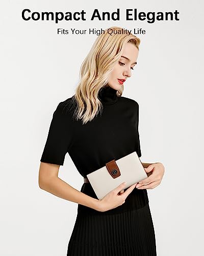 BOSTANTEN Womens Leather Wallet RFID Large Capacity Credit Card Holder | 20 Card Slots, Phone Holder, Zipper Coin Pocket, Clutch Wallet, Long Bifold, Ladies Gifts, Apricot - color: D-Beige＆Brown