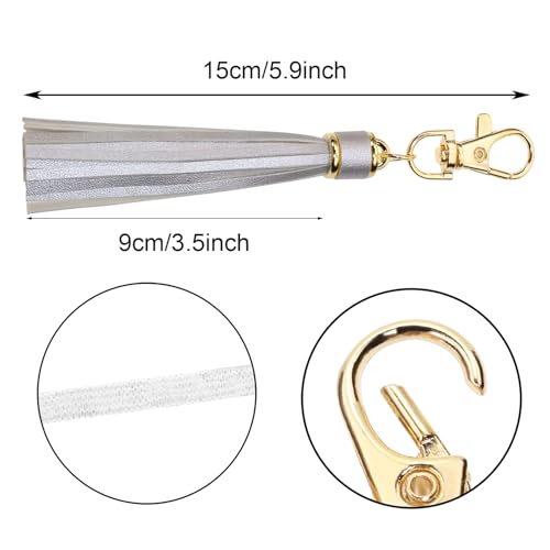 Penta Angel 2Pcs 5.9'' Large PU Leather Tassel with Lobster Swivel Keychain Pendant for Handbag Backpack Jewelry Making (Silver) - color: Silver