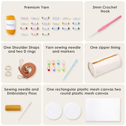 Noocro Crochet Kit for Cylindrical Bucket Bag, Purse, Complete DIY Kit with Detailed Instructions, Video Tutorials, for Beginners with Basic Crochet Knowledge or Intermediate and Advanced Crocheters - color: Autumn Bloom