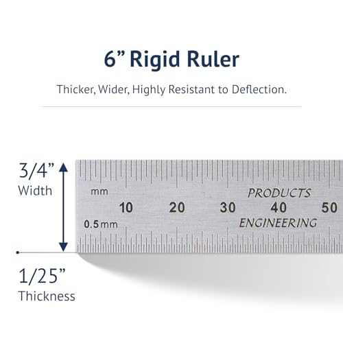 150mm High Contrast Metal Ruler, Stainless Steel with Black Chrome Finish, Fully Metric Graduation (0.5mm, 1.0mm), Easy to Read Machinist Rule, Made in USA - color: Carbon Steel-Rigid, size: 150mm
