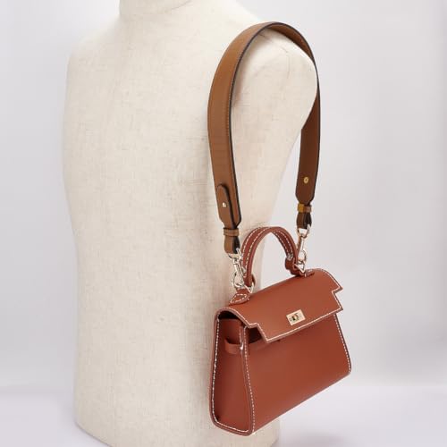 PH PandaHall Leather Replacement Shoulder Strap, 28.5 Inch (72.5cm) Purse Strap 1.4 Inch Wide Short Bag Strap with Golden Metal Clasps for Women DIY Underarm Bag Crossbody Shoulder Bag Handbag, Brown - color: Brown Strap+golden Buckle