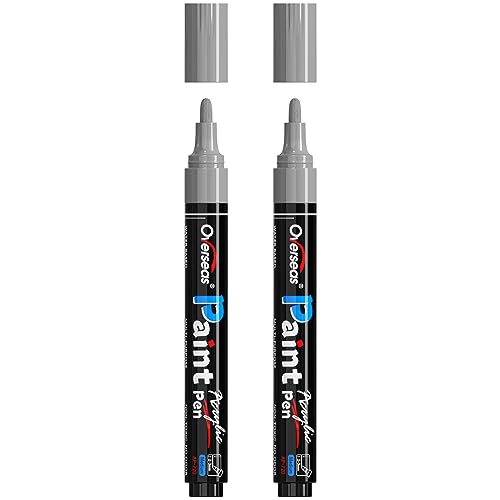 Overseas 2 Pack Silver Acrylic Paint Pens Permanent Markers, Medium Tip | Waterproof, Quick Dry, Great Coverage, Water Based Acrylic Paint Markers for Wood, Canvas, Rock, Glass, Leather, Metal - color: Silver