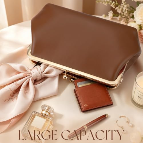Women's Kiss Lock Bag Evening Clutch Purses Kiss Clasp Crossbody Bag Handbag Formal Evening Purse Messenger - color: Brown
