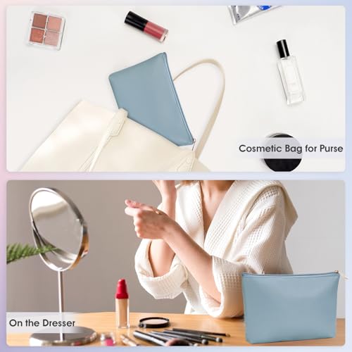 Wandering Nature Makeup Bag Small Cosmetic Bag for Purse 2 Pack Small Make Up Pouch Vegan Leather Cute Travel Pouch with Zipper for Women, Blue - color: Blue1
