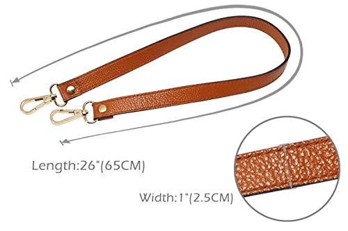 VanEnjoy Full Grain Leather Replacement Strap Shoulder Bag Purse, 0.98 inch Width Gold Hardware(Khaki, Length:24") - color: Khaki, size: 26 inches