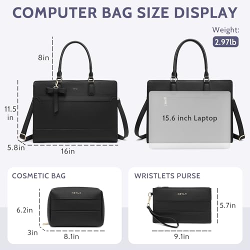 Keyli 3pcs Laptop Bag for Women 15.6 Inch Leather Work Tote Bags Professional Business Office Computer Shoulder Briefcase - color: 3pcs-black