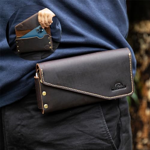Topstache Leather Cell Phone Belt Holder for Galaxy S25/S24, iPhone 17/17 Pro - Belt Clip Leather Phone Holster - Fit with Protective Case - ID/Credit Card Holder Clip Pouch, L,Darkbrown - color: Belt Clip-Darkbrown, size: Large