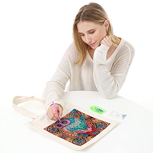 5D Diamond Painting Shopping Canvas Tote Bag Art DIY Painting Pen Handmade Handbags Owl Pattern for Women