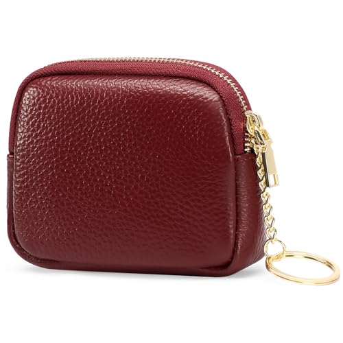 SENDEFN Mini Coin Purse Soft Leather Small Coin Pouch Purses Women Zipper Pocket with Key Ring - color: 2-Red