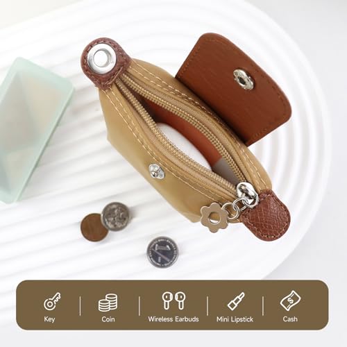 Detachable Coin Purse Pouch, Nylon Wrist Strap Change Purse for Women, Mini Dumpling Bag Keychain Wallet for Cards, Keys, and Headphones (Khaki) - color: Khaki