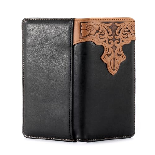 Montana West Western Wallet for Men Long Bifold Wallet with Card Slots RFID Blocking Cowboy Vintage Checkbook Wallet Gift for Men - color: 607 Black