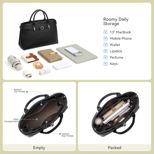 BOSTANTEN Soft Structured Satchel Bag for Women Medium Work Tote Handbag | Commute or everyday, Luxury Pebble Leather or Faux Suede, Professional Style, Removable Strap, Expandable, Giftable Choice - color: Black