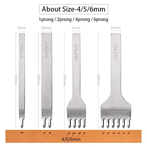 WUTA Leather Hole Punch Tool Pricking Iron Hole Puncher 5mm 1/2/4/6 Prong Tooth Lacing Diamond Stitching Chisel Set for DIY Leather Craft Kits (Silver) - color: Silver, size: 1nd 5mm 1/2/4/6