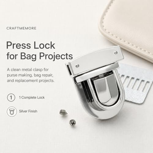 CRAFTMEMORE 1-1/4 Inch Press Lock Purse Catch Clasp Hardware for Bag Silver Pack of 1 - color: Silver