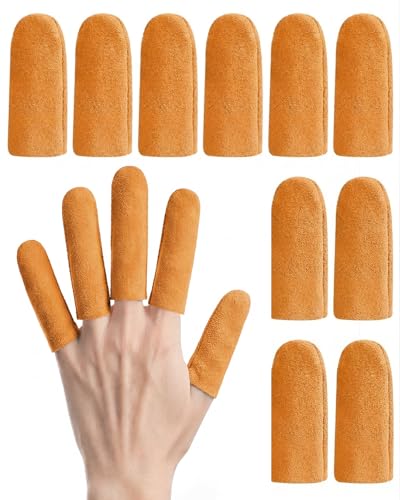 EORTA 10 Pack Non-Slip Suede Finger Cots, Leather Finger Protectors for Needle Felting, Sewing, Electronics Repair, Knitting, Needlework, Embroidery & Crafts, Brown - color: Brown