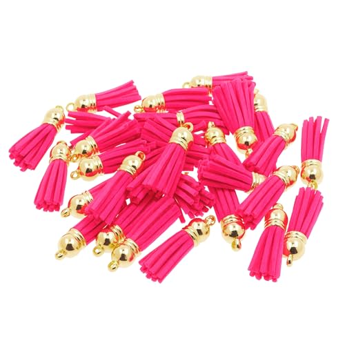 Mandala Crafts Gold Cap Hot Pink Faux Suede Leather Tassels, 100 PCs - color: Gold Cap Hot Pink Suede