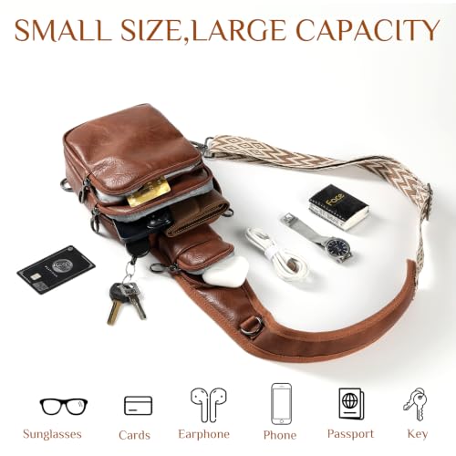 Sling Bag, Crossbody Bag with Anti-Theft Zipper & RFID Blocking for Travel Vegan Leather Crossbody Bags for Women - color: Coffee Brown