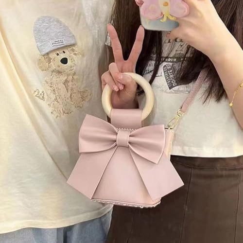 DIY Bow Handbag Making Kit for Women, Pre-Cut Faux Leather Shoulder Bag Set with Handles & Tutorial - color: Pink