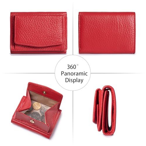 Small Wallet Women Genuine Leather RFID Blocking Trifold Tiny Wallets with Snap Coin Pouch 7 Card Solts