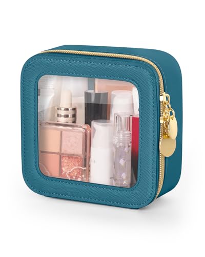 Soimeat Mini Makeup Bag, Small Makeup Bag for Purse, Waterproof Clear Makeup bag, Leather Cosmetic Bag, Square Make Up Bag Pouch, Toiletry Bag for Travel, Car and Women, Blue - color: Blue, size: Mini