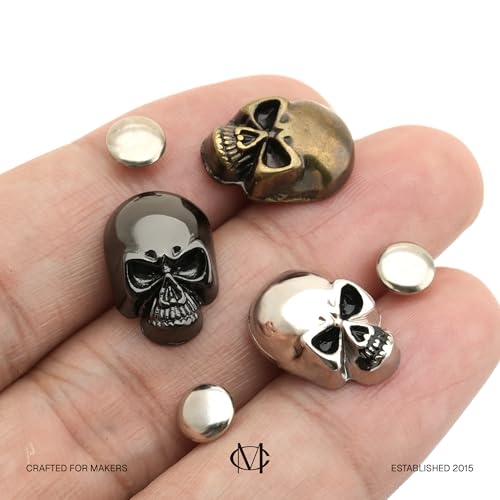 CRAFTMEMORE Skull Rivets Metal Ghost Skull Rapid Rivet Decorative Stud Punk Buttons for Bracelets Bags Belts Shoes Leathercraft Pack of 10 SK02 (Silver Black Eye) - color: Silver Black Eye