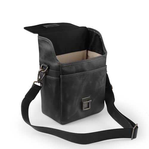 MegaGear Genuine Leather Camera Messenger Bag Mirrorless Portable electronic device cover - color: Black